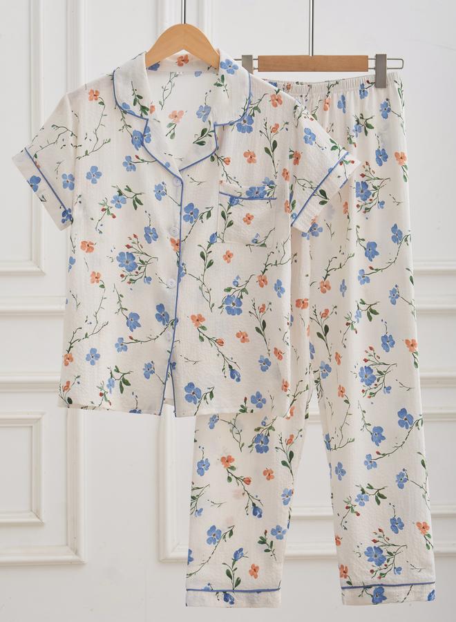 تايك تو طقم قميص وبنطال بيجاما بطبعة زهور للنساء - Image 5